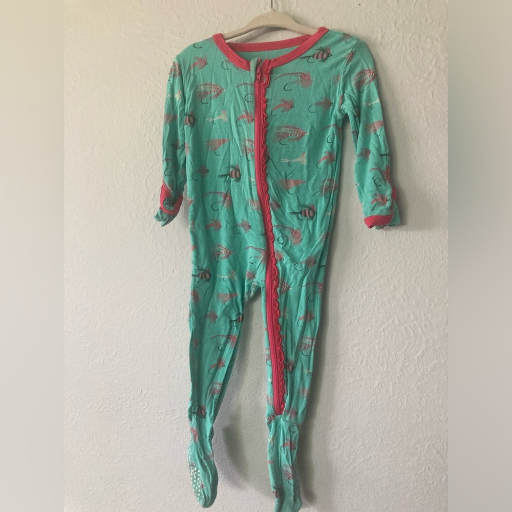 Kickee Pants Zip footie teal flies